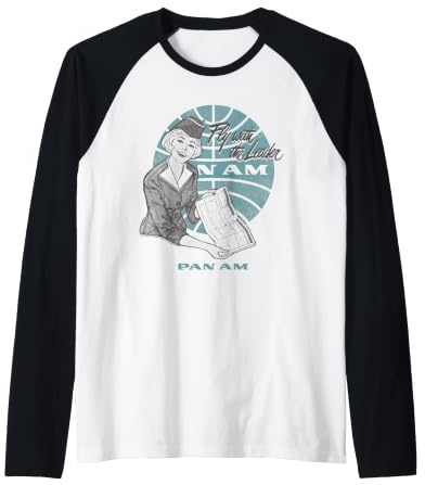 Pan Am Fly with the Leader Illustration Retro Airline Ad Raglan Baseball Tee