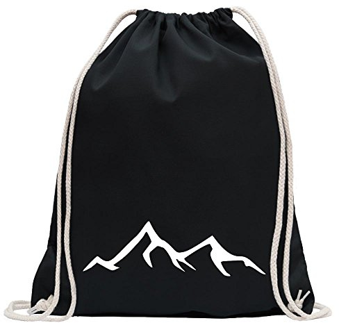 Kiwistar - Turnbeutel - schwarz - Wanderer Bergsteiger - Fun Rucksack Sport Beutel Gymsack Baumwolle mit Ziehgurt