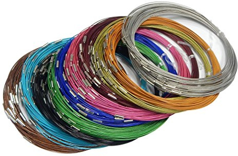 Perlin Halsreifen Set Bunt 54 cm Edelstahl Halskette Drahtkette Schmuckdraht Mix Farben mit Schraubverschluss Halsringe für Schmuckherstellung Bastelzubehör 30 Stück