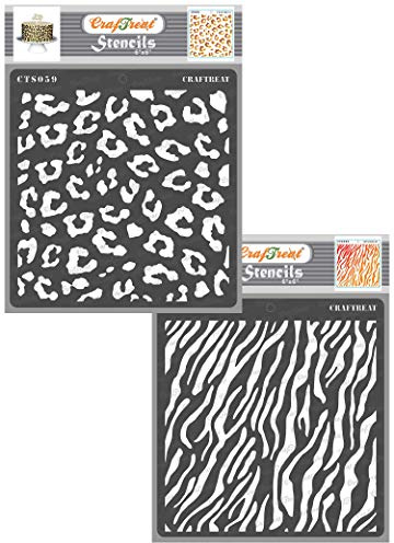CrafTreat Reusable Cheetah and Zebra Stencils for Painting on Wood, Canvas, Paper, Fabric, Floor, Wall and Tile - Cheetah Skin and Zebra Skin - 2 Pcs - 6x6 Inch Each - DIY Art and Craft Stencils