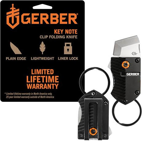 Gerber Gear Key Note Pocket Knife, 1 Plain Edge Box Cutter EDC Keychain Pocket Knife for Everyday Carry, Black