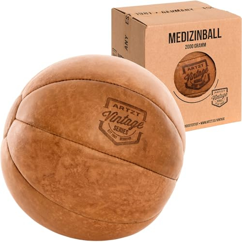 ARTZT Vintage Series Medizinball | Handveredeltes Rindsleder | Einzigartiges Design | Made in Germany | Robust & Langlebig | Ideal für Wohnzimmer & Trainingsraum (5 KG)