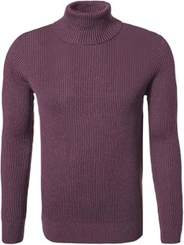 Hann Brooks Jersey de Cuello Alto de Algodón Grueso y Cálido para Hombre, Ajuste Clásico, Textura Acanalada, Suéter Pullover, rojo (Maroon), M