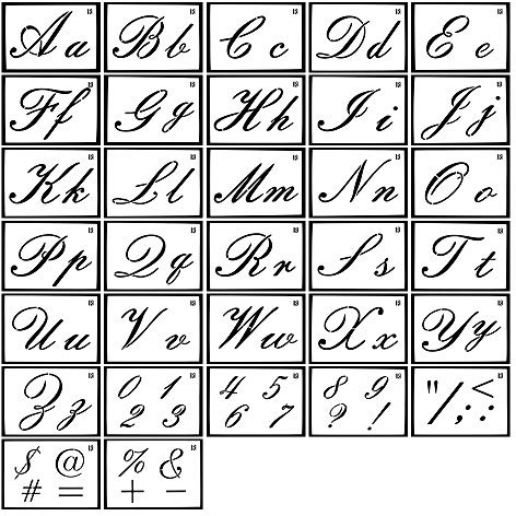 MINGZE 32 Stück buchstaben schablonen set, Briefschablonen, Wiederverwendbare Kunststoff Kunst Handwerk Alphabet Schablonen Kalligraphie Groß und Kleinbuchstaben Schablone Zahlen Alphabetvorlagen