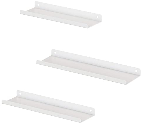 SONGMICS Mensole da Muro, Set di 3 Mensole da Parete in Metallo, Stile Industriale, per Decorazione, Cornici Fotografiche, 6 Viti Incluse, Disposizioni Multiple, Bianco LFS012W01