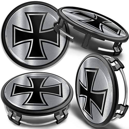 SkinoEu 4 x 75 mm Nabendeckel Felgendeckel Kompatibel mit Mercedes Benz Radnabenabdeckung Nabenkappen Felgenkappen Radkappen Alufelgen B66470207 / B66470200 Silber Schwarz CMZ 7