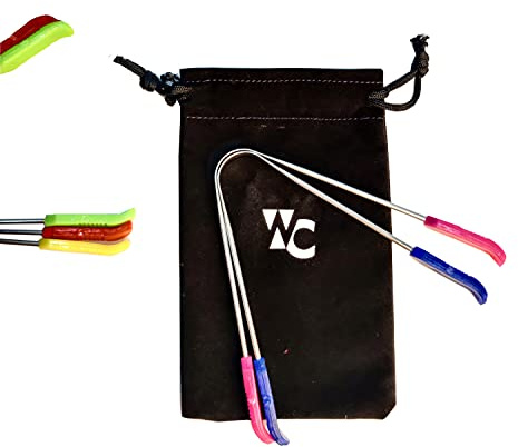 Wonder Care - Limpiador de lengua Ayurveda de acero inoxidable de color Staninless, raspador de lengua para aliviar el mal aliento, paquete de 2