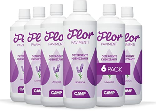 CAMP Flor Lavanda - Detersivo Pavimenti Profumato Igienizzante, Detergente Pavimenti Delicato Senza Risciacquo Per Tutte le Superfici - Uso Manuale o con Robot Lavapavimenti, Prodotti Pulizia Casa, 1l