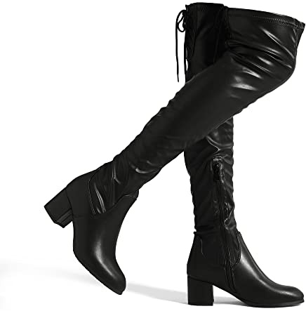 DREAM PAIRS Stivali sopra Il Ginocchio da Donna con Gambo Lungo in Pelle Scamosciata Caldi al Ginocchio con Tacco a Blocco,Size 40,Nero/Pu,Laurence-E