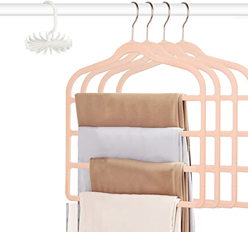 Tinfol Cintre pour Pantalon Rose, Lot de 4 Cintres en Velours antidérapants, cintres pour vêtements et Jeans, Multiples cintres pour Pantalons, Rangement pour Placard
