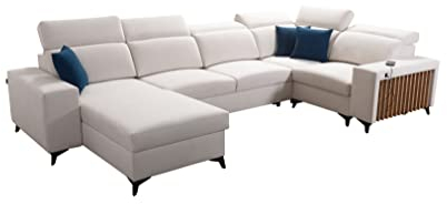 All4All Ecksofa mit Schlaffunktion Alicante IV - Wohnlandschaft XXL 361 cm x 203 cm - Sofa U-Form mit Bettkasten - mit Lamellen - Linke Seite - Modern - Groß 26 (Seite Links)