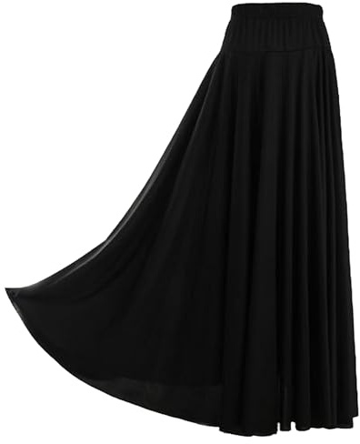 CHICTRY Jupe Danse Orientale Jupe Espagnole Femme Longue Balançoire Maxi Jupes de Danse Flamenco Espagnole Carnaval Costume du Ventre Tenue Orientale #L-6XL A Noir XL