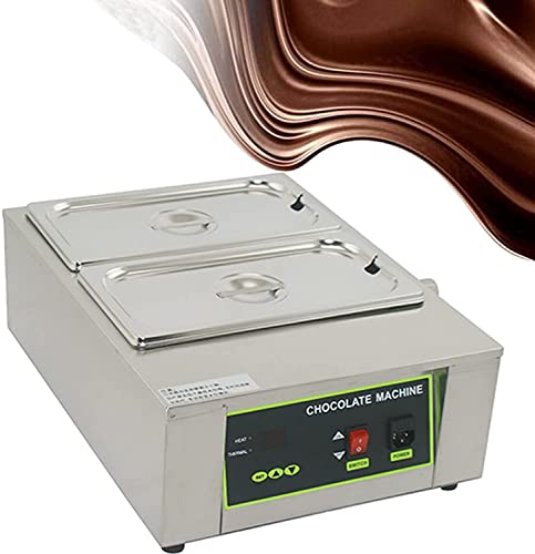 Commercial Chocolate Melting Pot Heater, 1000W Electric Chocolate Tempering Machine Stainless Steel Food Warmer, 30-85℃ 2 Tanks for 10Kg of Milk/Cream/Soup.