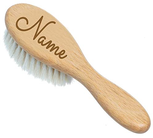 Baby Haarbürste mit Name personalisiert graviert aus Holz und Ziegenhaar