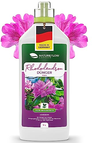 Rhododendron Dünger Flüssig - Biologischer Spezial Dünger Für Rhododendron - 1 L Ökologischer Vinasse Rododendrondünger - Gesundes Pflanzenwachstum und Leuchtende Blüten - Bio-Anbau zulässig