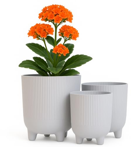 Home Garden Ornaments Übertopf, Kunststoff Trio Blumentopf, 3er-Set In 14 cm, 16 cm, 18 cm, Dekorativ, Ohne Drainagelöcher, Mit Streifenmuster, Blumentöpfe (Grau)