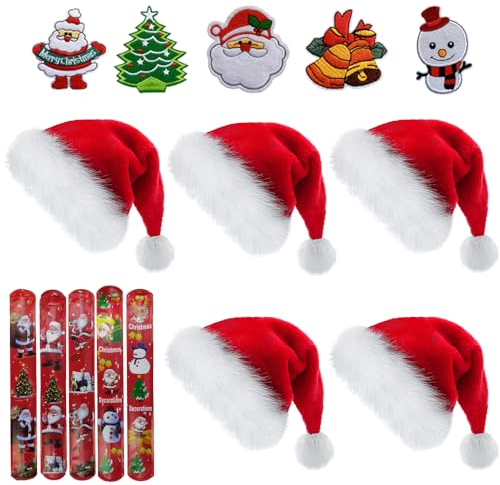 RURIZHONGTIAN Weihnachtsmütze,weihnachtsmütze erwachsene,5 Stück nikolausmütze Rot,Weihnachten Mütze Set,Nikolausmütze Plüsch,weihnachts mütze,weihnachtsmann mützen