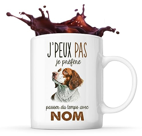Planetee Tasse Épagneul Breton Passer du temps Prénom Nom Personnalisable | Mug Café Thé Idée Cadeau Personnalisé Homme Femme Original pour propriétaire de chien