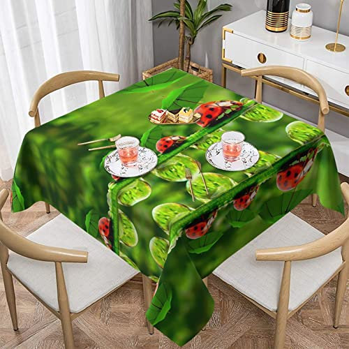 HAHAFU Lustige Marienkäfer hält Regenschirme Tischdecken Rechteck,Druck Wasserabweisend Abwischbare Polyester Tischabdeckung Dekoration