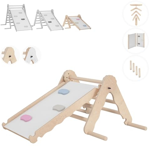 MAMOI® Klettergerüst Indoor, Kletterdreieck mit Rutsche Holz, Klettern, Kletterturm Rutschbrett, Kletterbogen Rutsche, Klettergerüst, Montessori Spielzeug