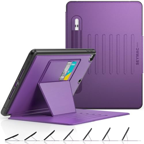 SEYMAC stock Case for iPad 9th/8th/7th Generation 10.2 Inch 2021/2020/2019 | Full Body Shockproof, Auto Sleep/Wake Magnetic Cover with [7 angles] Adjustable Stand, Pencil Holder & Card Slots, Purple