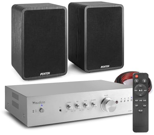 Audizio AD200A Bookshelf Speaker Stereo System with SHFB65 Speakers, Bluetooth HiFi Amplifier, 2-Way 6.5-inch Speakers, Adjustable Audio Controls, Ideal Home Bookshelf Sound System - Black