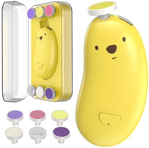Baby-Nageltrimmer elektrisch, Goard Wiederaufladbare Baby Nagelfeile mit 6 Schleifköpfen und LED-Licht, Sicheres Baby-Nagelfeilen-Set für Neugeborene Kleinkinder Zehen & Fingernägel polieren