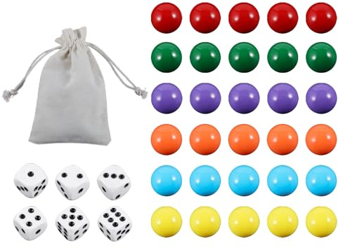Medikaison 30Pcs 18MM Game Marbles Replacement for Wahoo Board Game with 6 Dices,6 Colored Replacement Balls and 1 Storage Bag