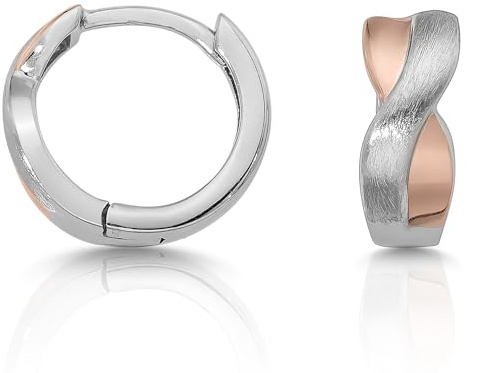 Cassini | Kleine Creolen aus 925 Sterling Silber, Bicolor Silber & Rosé-Gold, matt & poliert eingedreht, Ohrringe Damen 3CSK