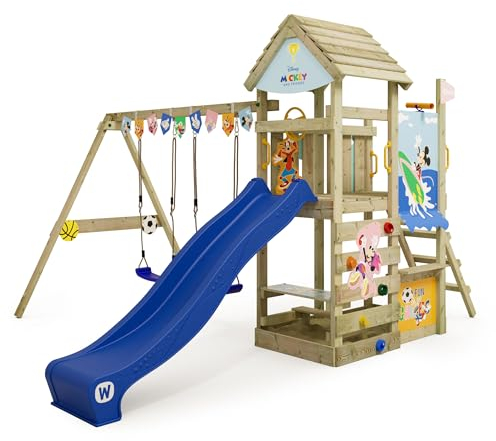 Disney's Micky Maus und Freunde Adventure Spielturm von Wickey - Klettergerüst, Kletterturm, Gartenspielgerät für Kinder - Outdoor Garten Spielplatz aus Holz mit Sandkasten
