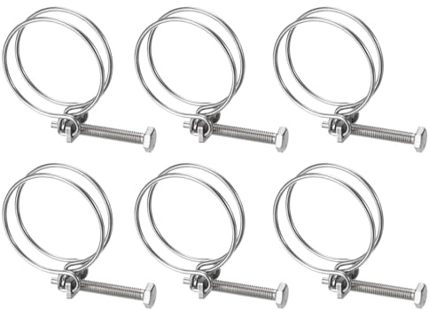 sourcing map 6Pcs Double Wire Hose Clamp, 53-60mm Adjustable Stainless Steel Wire Hose Clips with M8 Bolt for Dust Collection Hose, Pump Hose Pipe