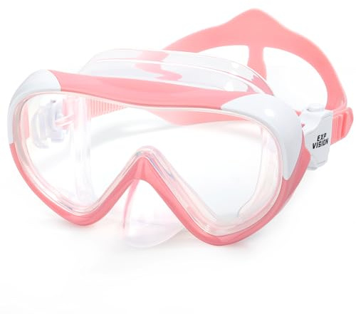 Kids Swim Mask 180° Snorkel Diving Mask, Anti-Fog Child Swim Goggles with Nose Cover No-Leak Swimming Goggles Anti-Shattered Lens for Youth 4-15 (Pale Pink)