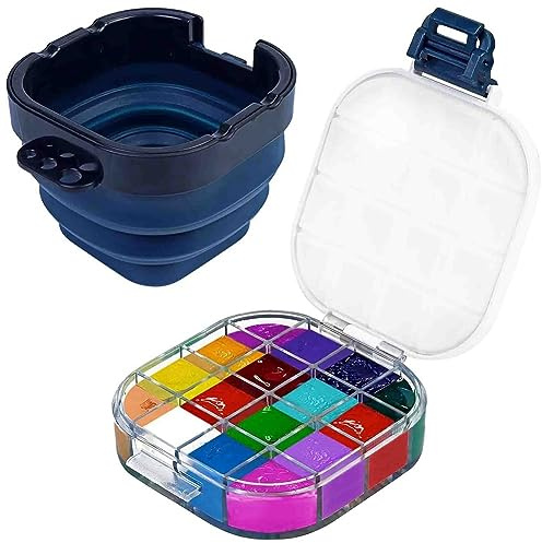 CinematicBake 1 Stück Luftdichte Farbspardosen-Aufbewahrungspalette-Box, 16-Wellen-Palette-Box mit Deckel Inklusive Farbpinsel-Behälter, Perfekt für Gouache-