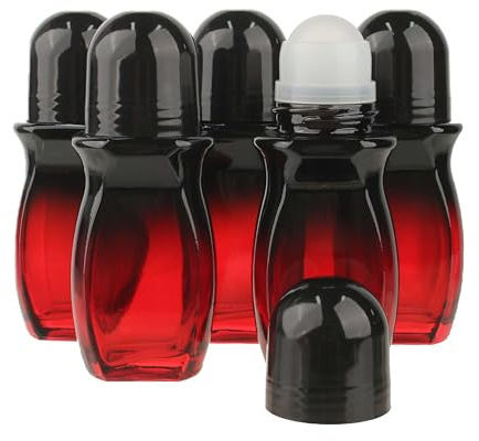 COSIDEA 5 st 50 ml 47 ml tomma rullflaskor för eteriska oljor deodorant rulle på flaska, Röd flaska svart keps, 50ml, Modern