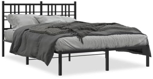 Keyroto Metallbett 140x200 cm Bettrahmen mit Kopfteil Modern Einzelbett Jugendbett Bettrahmen mit Lattenrost Bett mit Kopf und Fußteil Metall Schwarz 140x200 cm