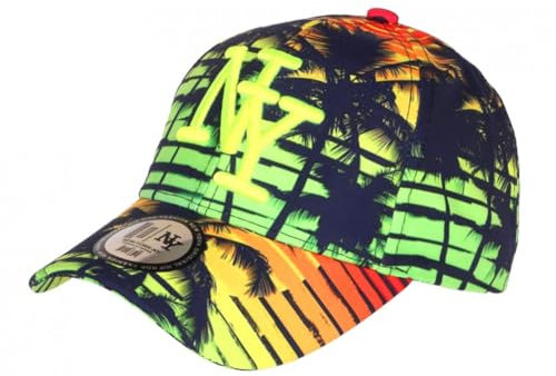 Hip Hop Honour NY Cap Neongelb und Grün mit tropischen Palmen Bora Baseball – Größe: Einheitsgröße – Farbe: Gelb – Unisex