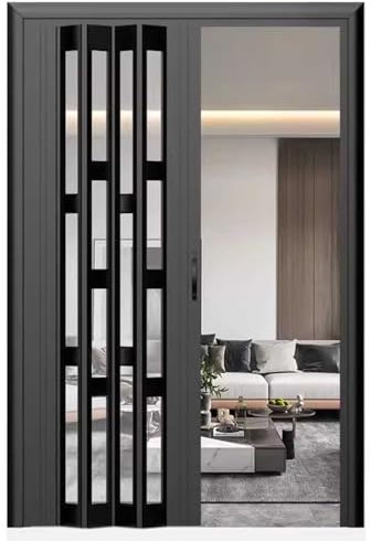 Falttür Innentüren Falttür aus Aluminiumlegierung mit Klaren Fenstern, Schwarze Innenschiebetür für Eingangsbereich Pavillon Scheune, Fliegengittertür für Küchenschrank Falttor(40x80in (101.5x203cm))
