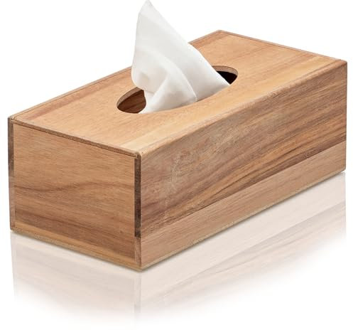com-four® Kosmetiktücherbox aus Akazienholz - Taschentuchbox mit entnehmbarem Deckel - Holz-Handtuchspender für Bad, Schlafzimmer und Wohnbereich - Organizer für Papiertücher (1 Stück - braun-Akazie)