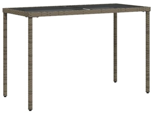 Makastle Polyrattan Gartentisch Grau 115x54x74 cm Balkontisch mit Glasplatte, Wetterfest Garten Terrasse Esstisch Gartenmöbel