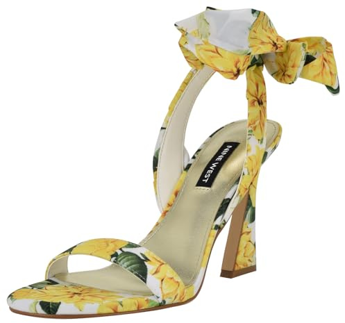 Nine West Women's Kelsie Heeled Sandal, Yellow Rose Floral Multi 700, 9