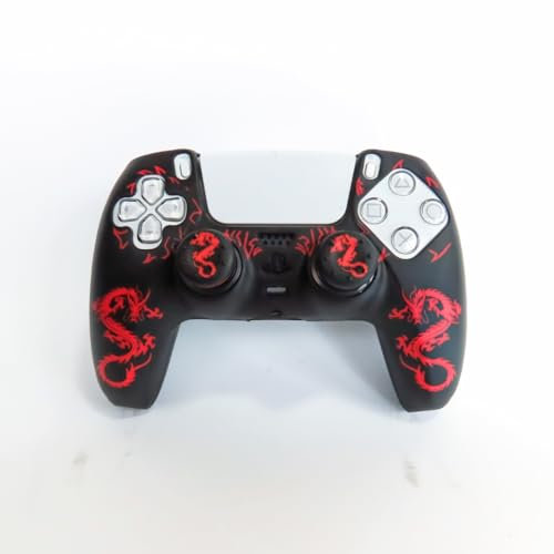 Coque manette PS5 - Imperméable, résistante et antidérapante - Design dragon (rouge) - Protection sûre pour manettes ps5 durables - avec jeu de poignées assorties à la housse pour ps5