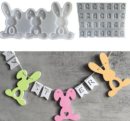 Silikonformen Gießformen Ostern, Silikonform Hase Anhänger Silikonform Ostern Anhänger mit 26 Buchstaben Osterhase Gießformen Zum Gießen Anhänger Silikonform Giessformen Silikon Ostern (H)
