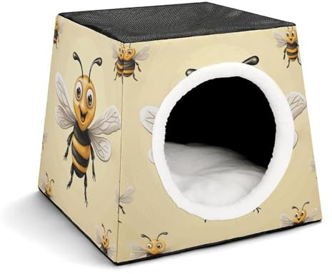Cat House for Indoor Outdoor Cats Dogs Personalized Cat Cave Cute Lesure Honey Bee Printed Cat Beds Suitable for Small Sized Pets