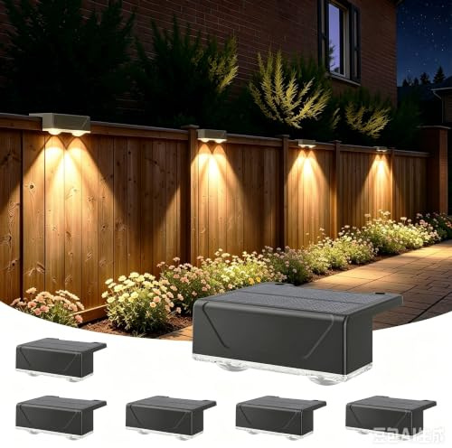 Lankey Sound Solar Garden Lights, Outdoor Wall Lights Out with 3 Modes, Waterproof Fence Lights Solar Powered for Garden, Fence, Yard, Front Door, Pathway, Stair (6 Pack)