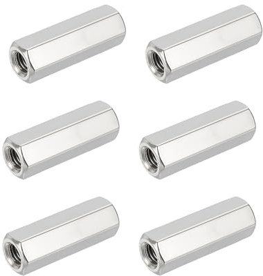 HiPicco Hex Coupling Nuts, 3/8-16 UNC 50mm/1.97 Length, 6 Pack 304 Stainless Steel Rod Coupling Nut for Threaded Rods & Studs