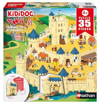 Nathan - Puzzle Recto-Verso pour Enfant de 35 pièces - Kididoc - Châteaux forts et Chevaliers - Dès 4 Ans - Puzzle de qualité supérieure - Encastrement Parfait - 12004181