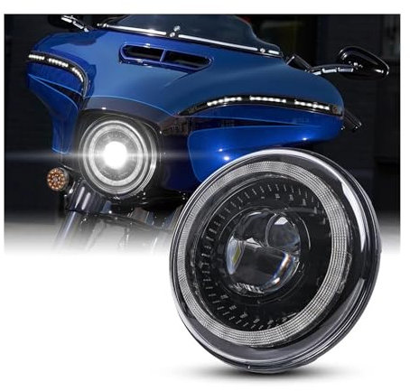 Faro Anteriore Per Electra Per Glide Per FatBoy Moto Luce 7 LED Proiettore Moto Faro 4 1/2 Fendinebbia Luci Di Passaggio Staffa Moto Faro(Black headlight)