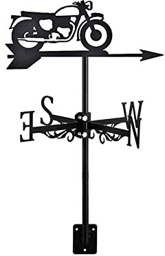 Wetterfahne Motorrad Edelstahl Richtungsanzeiger mit Dachhalterung, Bauernhof-Retro-Szene, Garten, Wetterhahn, Garten, Hof, einfache Verwendung und Installation, Schwarz B||Motorrad ~A