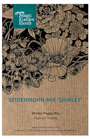 Seidenmohn-Mix 'Shirley' Saatgut - Papaver rhoeas ca. 3500 Samen | Historische Mohnsorte mit ungefüllten und gefüllten Blüten in Weiß, Rosa und Rot | Bienenfreundlich, ideal für Wildblumenwiesen
