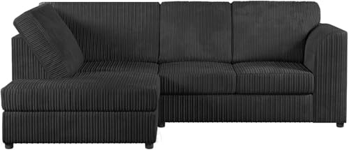 Bliss Furniture's Luxurious Jumbo Cord High Back 4-Seater Left Hand Corner Sofa: Transform Your Living Space and Style (Black, Left Hand Corner)